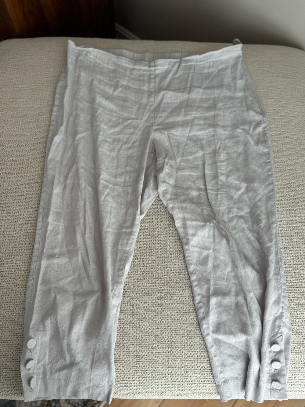 J. Jill Light Gray Linen-Blend Chinos with Hem Buttons